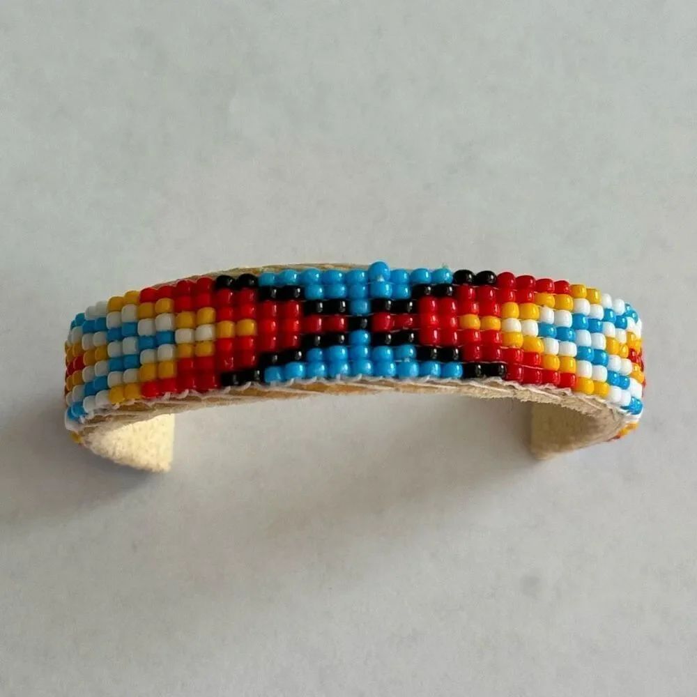 Navajo Handmade Seed Beaded Children’s Open Cuff Leather Bracelet New